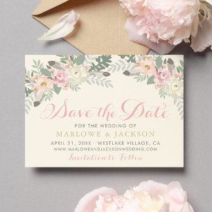 Romantic Ivory Blush Floral Wedding Save The Date