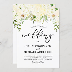 Romantic Ivory Cream Floral Watercolor Wedding Invitation