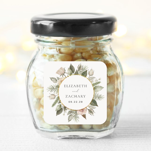 Romantic Ivory Floral Wreath Wedding Square Sticker (Creator Uploaded)