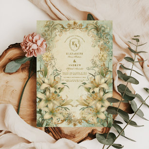 Romantic Ivory Lily Vintage Wedding Invitation