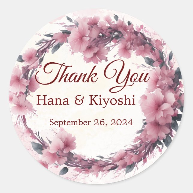 Romantic Japan Pink Cherry Blossom Circle Sticker (Front)