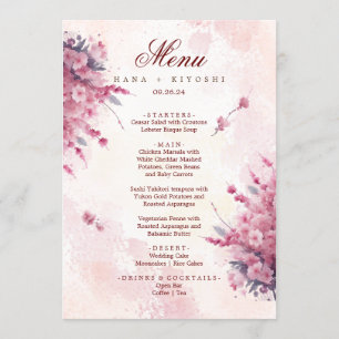 Romantic Japan Pink Cherry Blossom  Wedding Menu