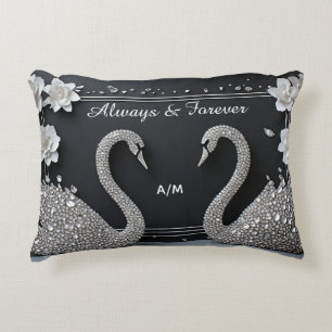 Romantic Jewelled Swan Couple For Wedding Accent Pillow