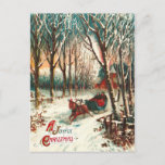 Romantic Joy Ride in A Sleigh at Christmas Holiday Postcard<br><div class="desc">Vintage Christmas Holiday illustration of a horse-drawn sleigh with a couple in it.  It is a beautiful winter night,  with the tall,  snow covered trees and pathway in the woods.</div>