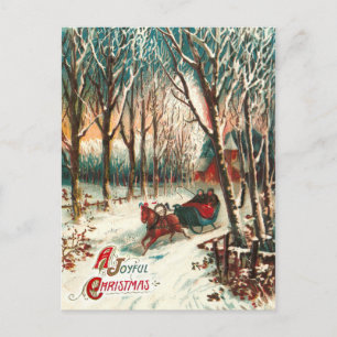 Romantic Joy Ride in A Sleigh at Christmas Holiday Postcard