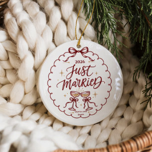 Romantic Just Married Christmas Ceramic Ornament