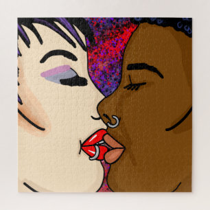 Romantic Kiss Interracial Romance Jigsaw Puzzle
