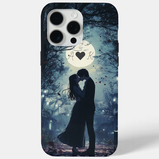 Romantic Kissing Couple Name Initial iPhone Case (Back)