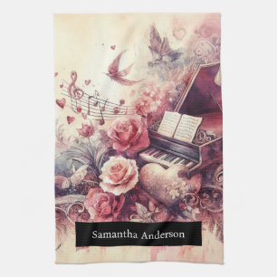 Romantic Kitchen: Abstract Hearts Piano Music Kitchen Towel