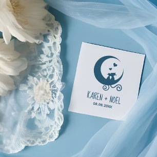 Romantic Kittens Couple on the Moon Monogram Rubber Stamp