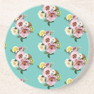 Romantic kiwi, lemon and peony pattern  coaster