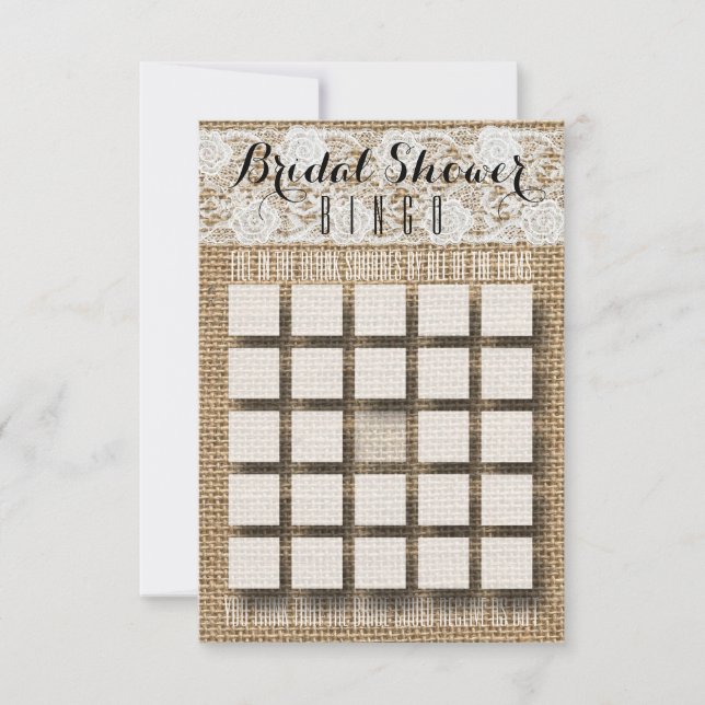 Romantic Lace and Burlap Bridal Shower Bingo Invitation (Front)