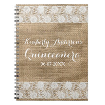 Romantic Lace and burlap Quinceañera Guest Book