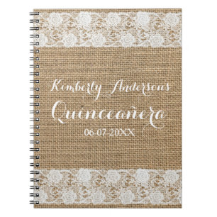 Romantic Lace and burlap Quinceañera Guest Book