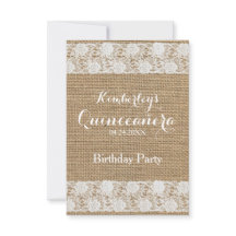 Romantic Lace and burlap Quinceañera Invitation