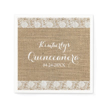 Romantic Lace and burlap Quinceañera Paper Napkins