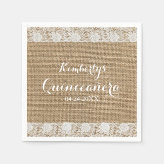 Romantic Lace and burlap Quinceañera Paper Napkins