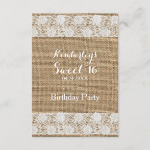 Romantic Lace and burlap Sweet 16 Birthday I Invitation