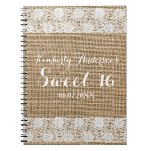 Romantic Lace and Burlap Sweet 16 Guest Book