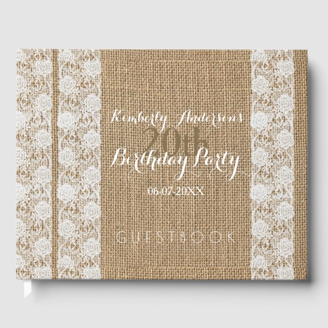 Romantic Lace burlap 20e Anniversaire Livre d'invi (Recto)