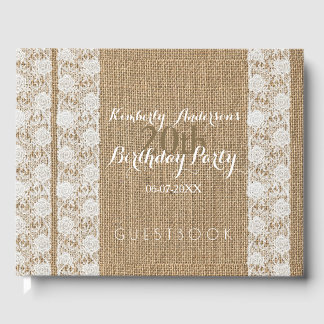 Romantic Lace burlap 20th Birthday Guest Book