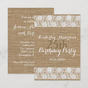 Romantic Lace burlap 25th Birthday Party Flat Card