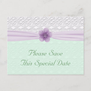 Romantic Lace Lavender Flower Mint Green Save Date Announcement Postcard