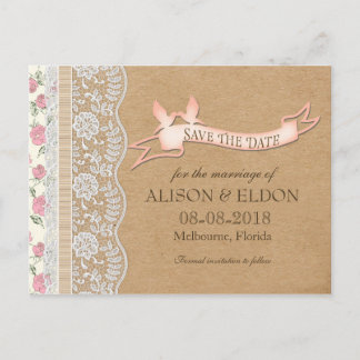 Romantic Lacey Dreams With Flowers Announcement Postcard
