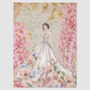 Romantic Lady In Floral Dress Decoupage Paper