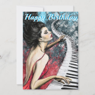 Romantic Lady Piano Music Birthday Card