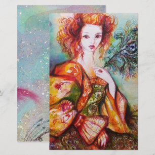 ROMANTIC LADY WITH PEACOCK FEATHER STATIONERY