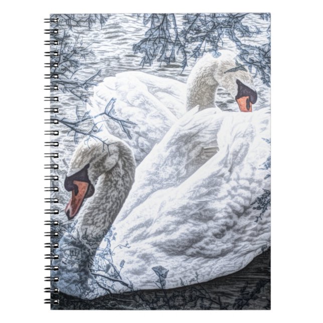 romantic lake swimming white swan notebook (Front)