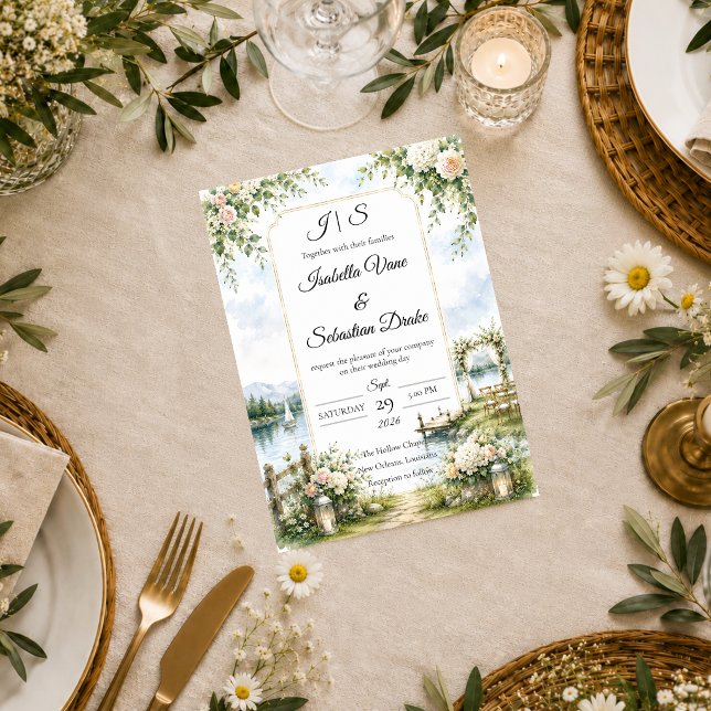 Romantic Lakeside Garden Elegance Wedding  Invitation (Creator Uploaded)