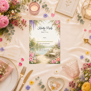 Romantic Lakeside Garden Serenity Wedding RSVP Card