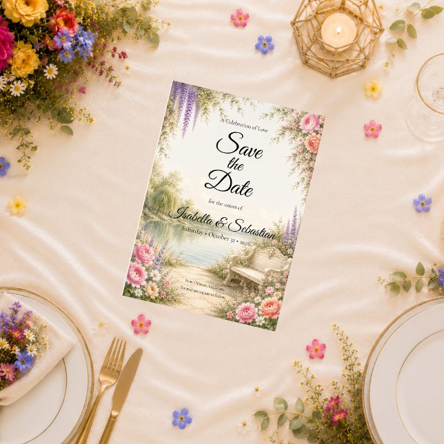 Romantic Lakeside Garden Serenity Wedding Save The Date (Creator Uploaded)