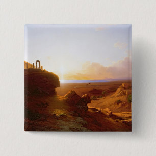 Romantic Landscape, 1860 2 Inch Square Button