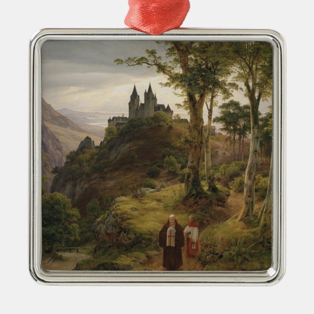 Romantic Landscape with Monastery Complex Metal Ornament (Front)