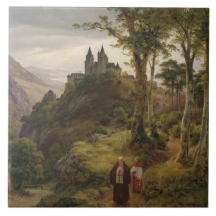 Romantic Landscape with Monastery Complex Tile