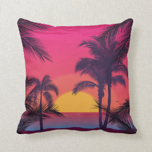 Romantic Landscape with Palm Trees Throw Pillow
