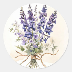 Romantic Larkspur Bouquet Watercolor Classic Round Sticker