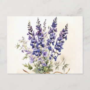 Romantic Larkspur Bouquet Watercolor Postcard