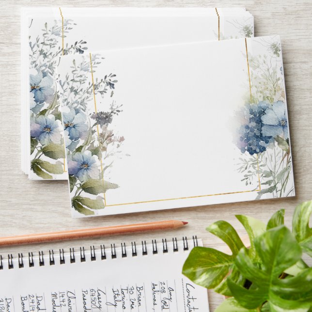 Romantic Lavender Blue Floral Watercolor Wedding Envelope (Stacked)