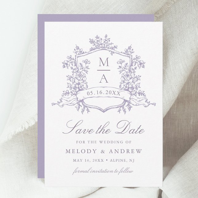 Romantic Lavender Floral Crest Wedding Save The Date (Creator Uploaded)