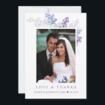 Romantic Lavender Floral Photo Wedding Thank You<br><div class="desc">Romantic watercolor lavender floral feather your favourite wedding photo with classic typography. On the back of the card,  the message can be customized or text deleted for a handwritten message. Message me if you need assistance or have any special requests.</div>