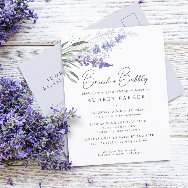 Romantic Lavender Floral Watercolor Bridal Shower Invitation Postcard (Romantic Lavender Floral Watercolor Bridal Shower Invitation Postcard)