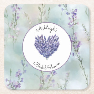 Romantic Lavender Flowers Garden Bridal Shower Square Paper Coaster