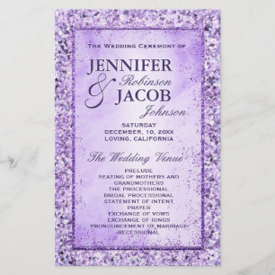 Romantic Lavender Glitter Wedding Program