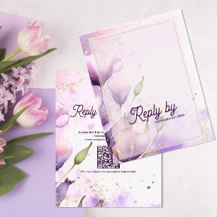 Romantic Lavender Gold Floral Wedding Reply By RSVP Card