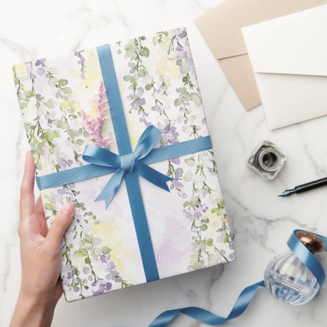 Romantic Lavender Green Flowers Bridal Shower Wrapping Paper (Gifting)