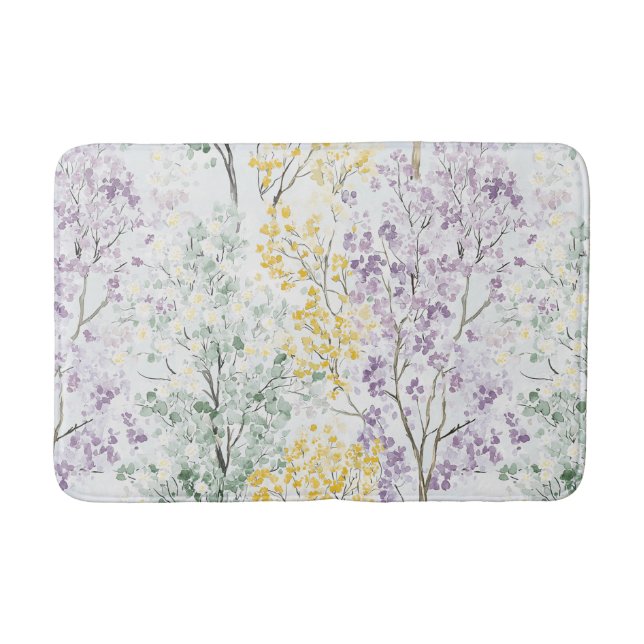 Romantic Lavender Green Yellow Flowers Bath Mat (Front)